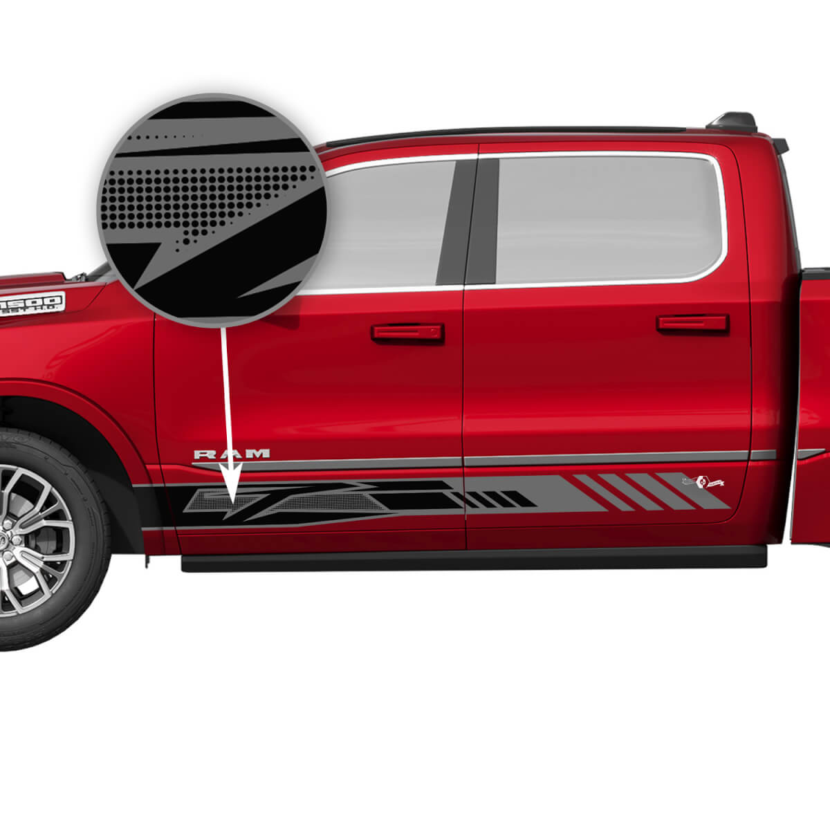 Geometrisches perforiertes Streifen-Seitenaufkleber-Kit für Dodge Ram 1500 Tungsten