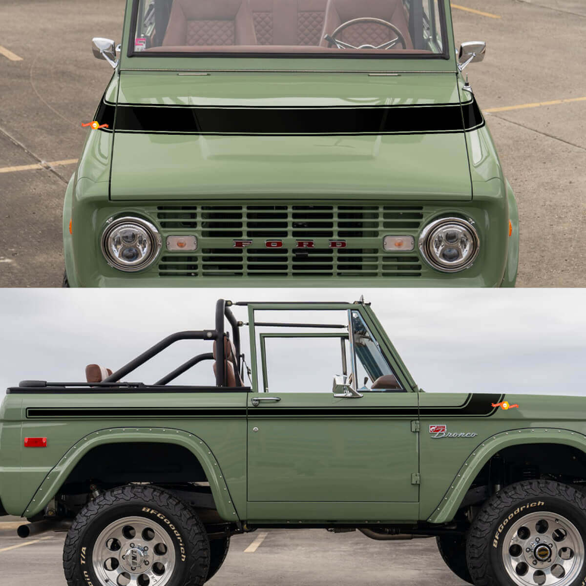 Retro-Stil Motorhauben- und Seitenstreifen Vinylaufkleber für Muscle-Car Pferd 1968