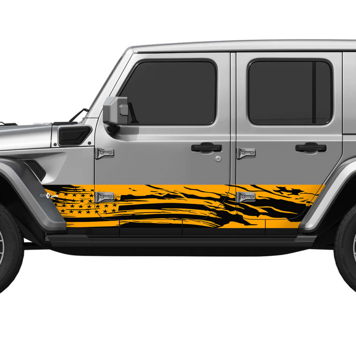 US patriotische Flagge mit Used-Look Spritzgeld Seitentür Vinyl Aufkleber 3er Set für Jeep Wrangler