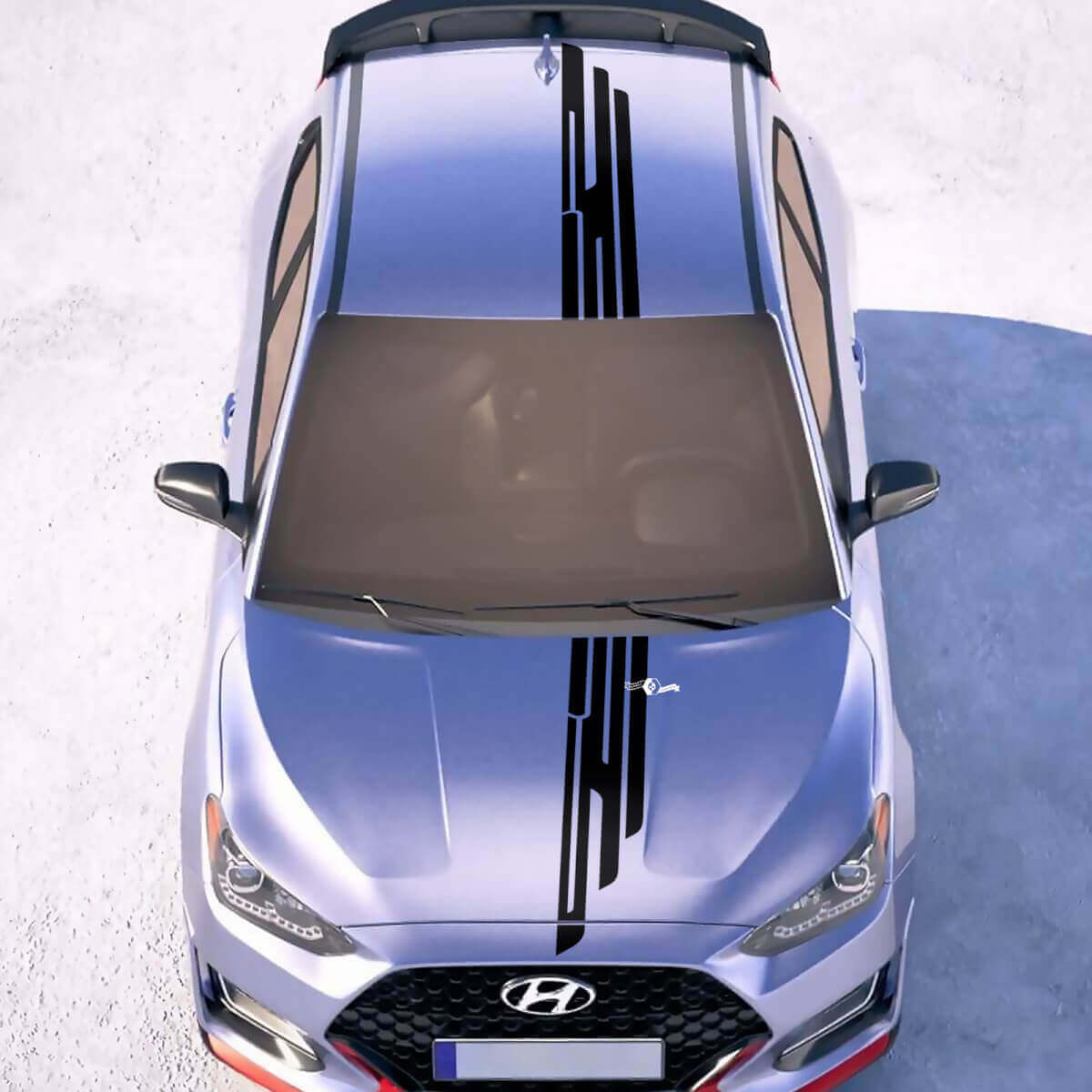 Motorhaube und Dach Zentrale Flügel Racing Streifen Vinyl Aufkleber passend für Hyundai Veloster 2
