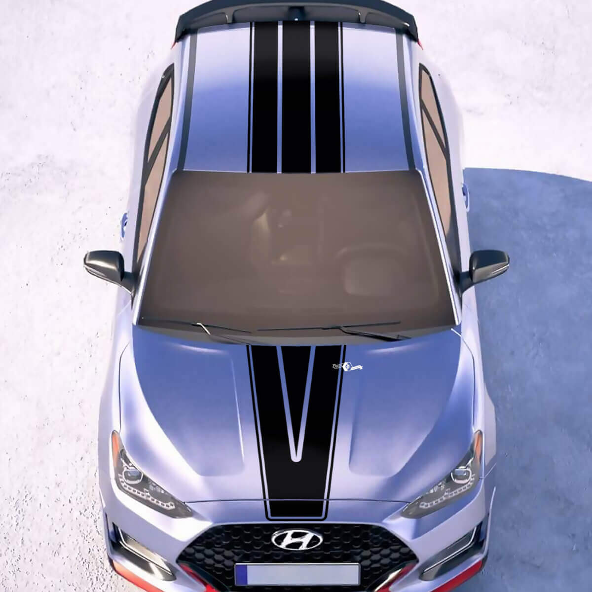 Kapuzen- und Dach -Zentral -V -Rennstreifen Vinylaufkleber Aufkleber Passform für Hyundai Veloster
