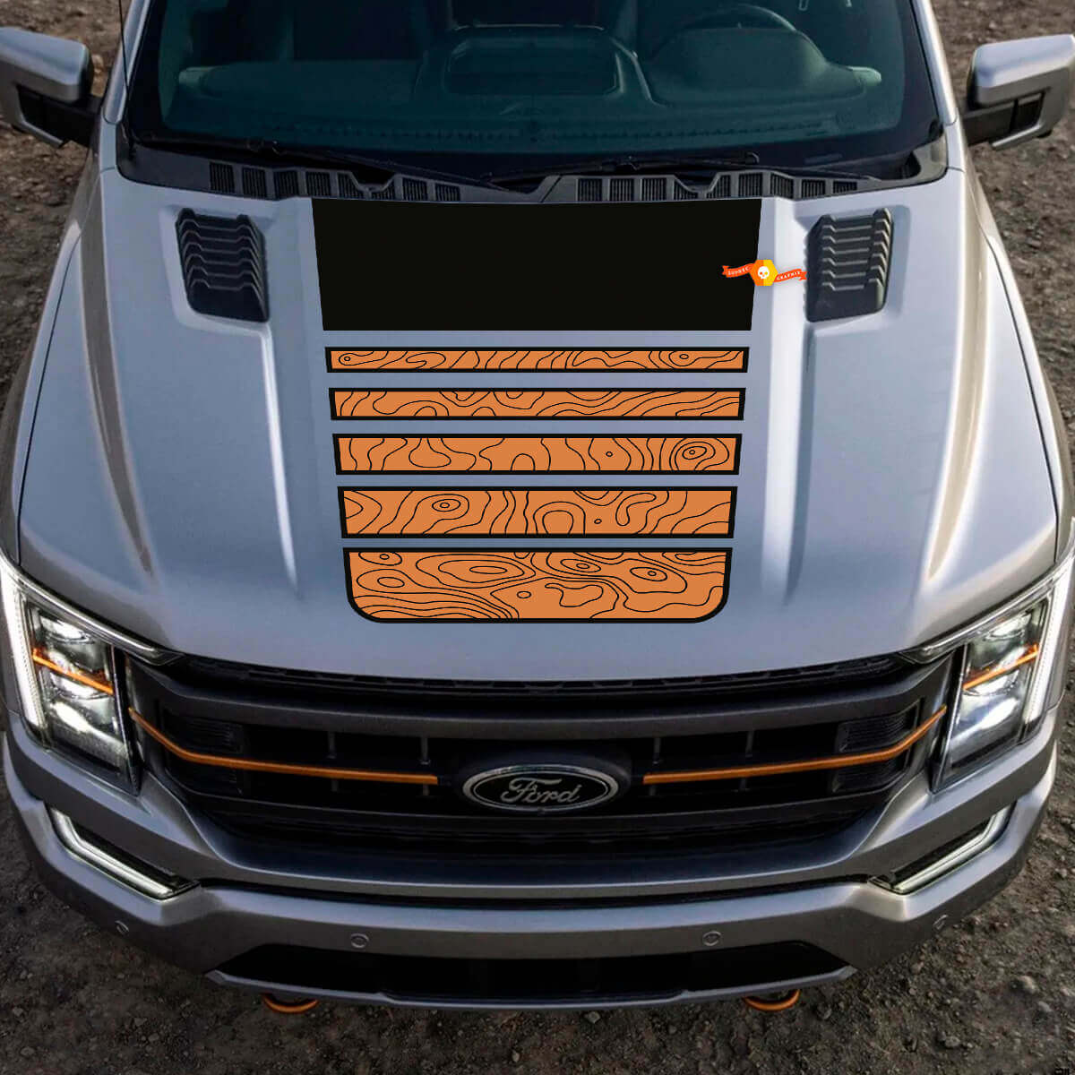 Topografische Karte Haubenstreifen Vinylaufkleber für Musclecar Truck Tremor
