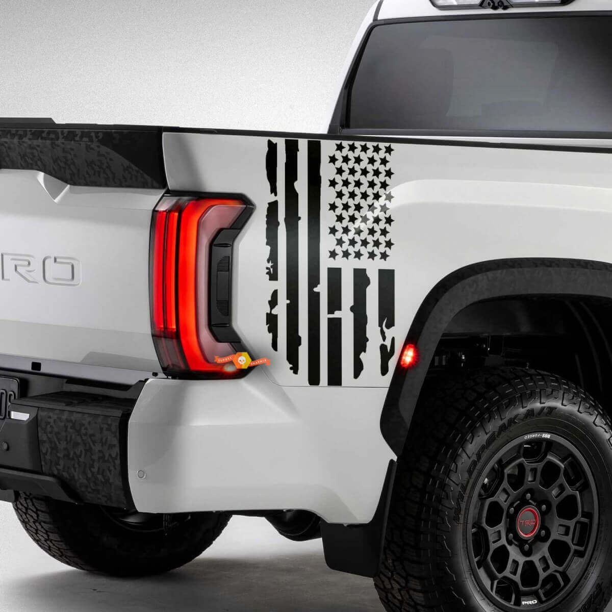 USA-Flaggenlogo Seitenteil Zerstörte Grange-Streifen Vinyl-Aufkleber für Toyota Tundra