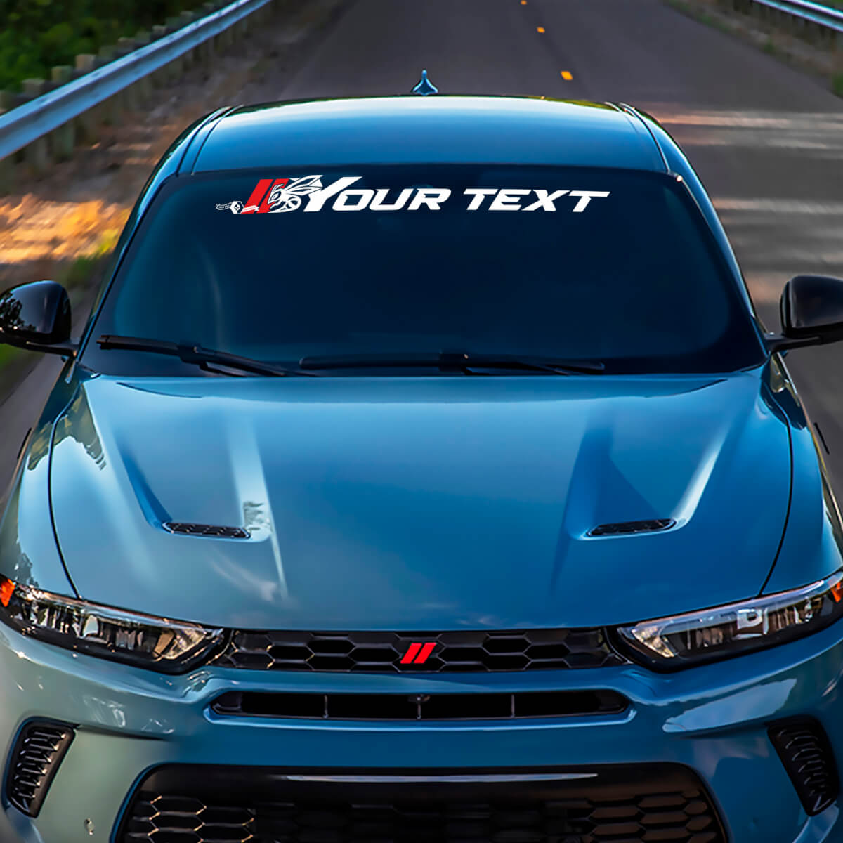 Hornet-Logo und benutzerdefinierter Text Windschutzscheiben-Banner Vinylaufkleber für Dodge Hornet