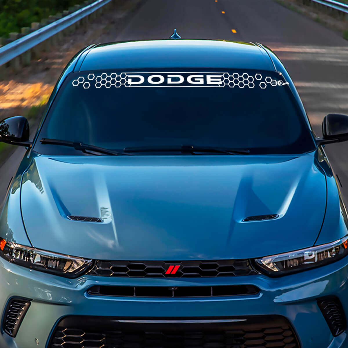 Windschutzscheibe Wabenbanner Aufkleber - benutzerdefinierte Vinylgrafik für Dodge Hornet
