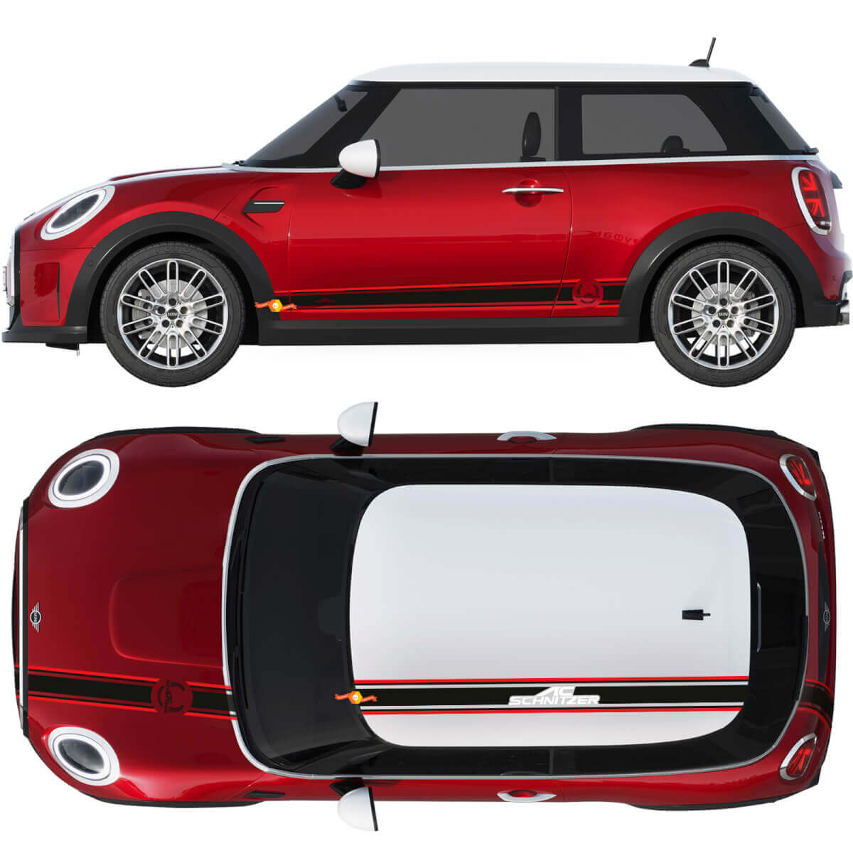 AC Schnitzer Style Hauben Dach Seitenstreifen Vinyl Aufkleber Set Für MINI Cooper