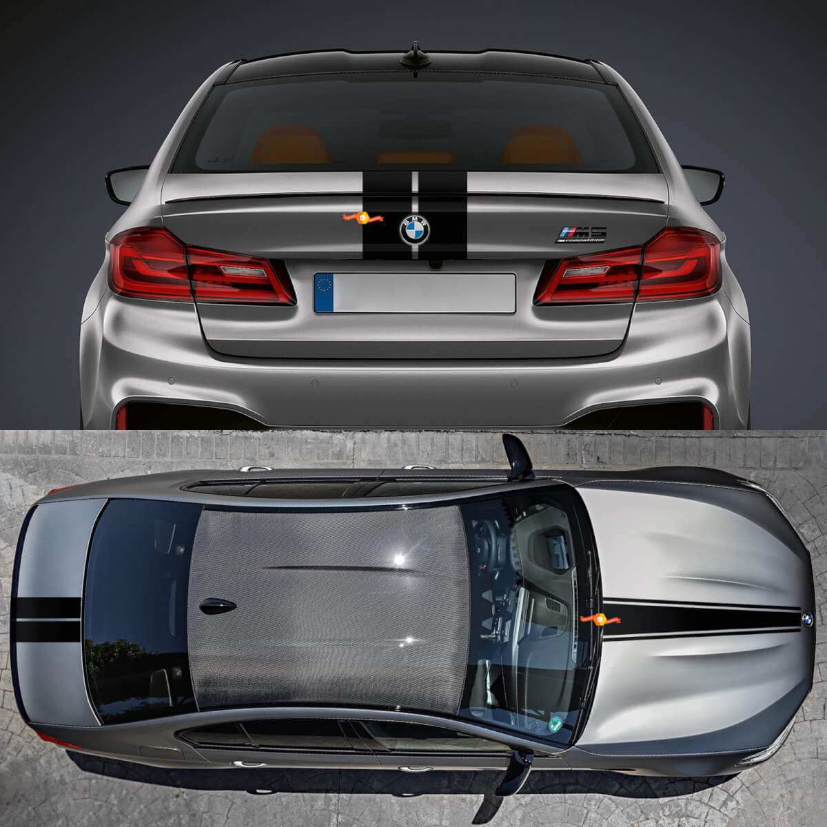 Hood- und Kofferspannen Dual Stripes Aufkleber -Aufkleber -Kit für BMW M5
