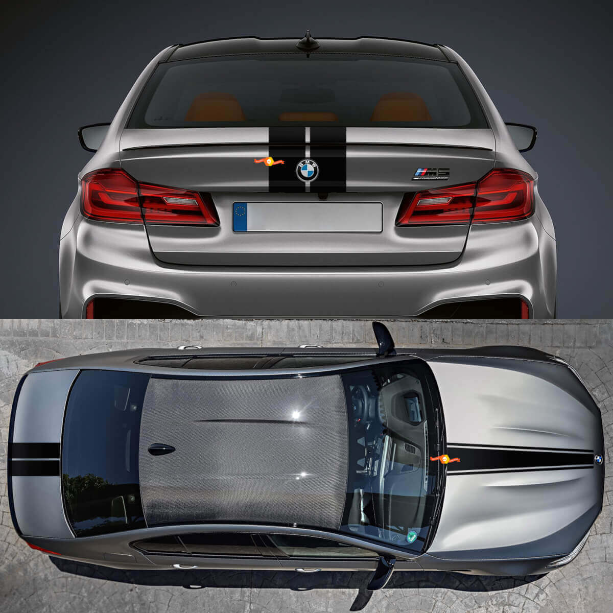 Rennstreifen Motorhaube und Kofferraum Vinyl-Aufkleber Set für BMW M5 G90