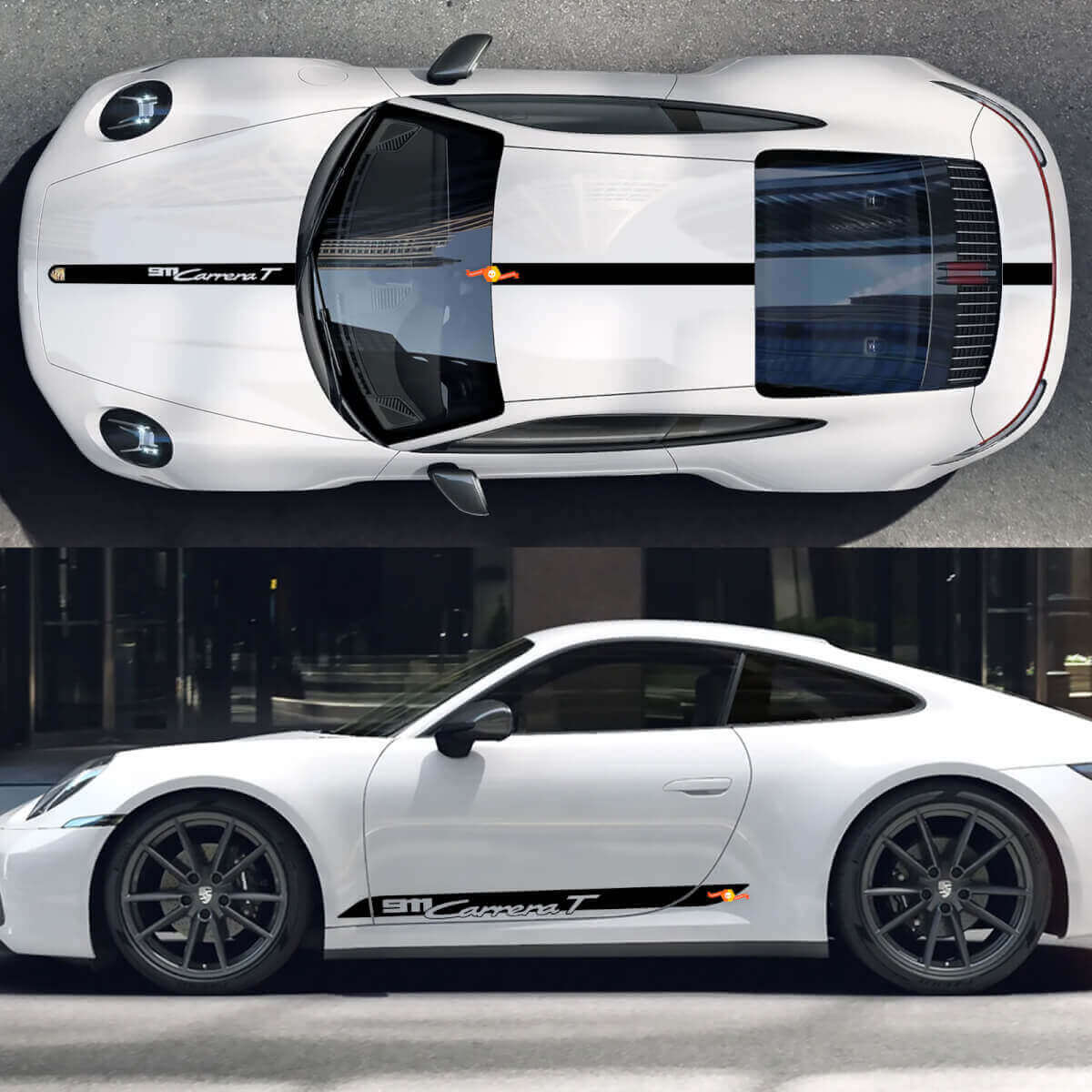 Beschriftungsstreifen Haube Dach und Seiten Vinyl Aufkleber Set Porsche 911 Carrera