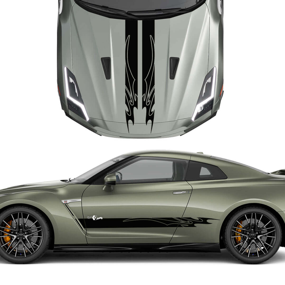 Kapuzen- und Seiten Dual Tribal Graphics Stripes Decal Kit für Nissan GT-R

