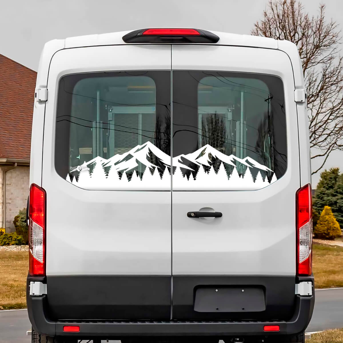 Ford Transit Heckscheibengebirge Wald -Vinyl -Aufkleber Aufkleber
