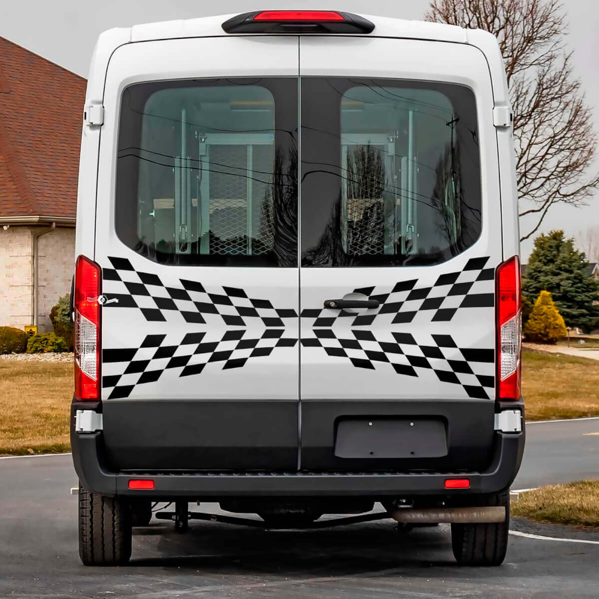 Ford Transit Heck karierte Grafik -Vinyl -Aufkleber aufklebern
