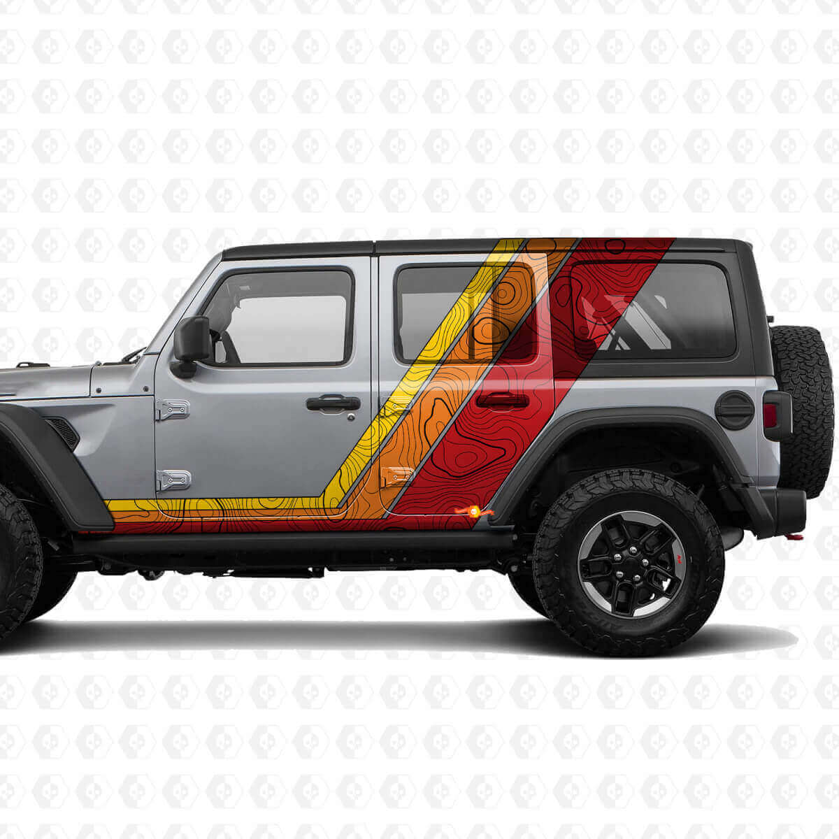 Retro-Topografische Karten-Seiten- und Motorhaubenstreifen Vinyl-Aufkleber-Set für Jeep Wrangler