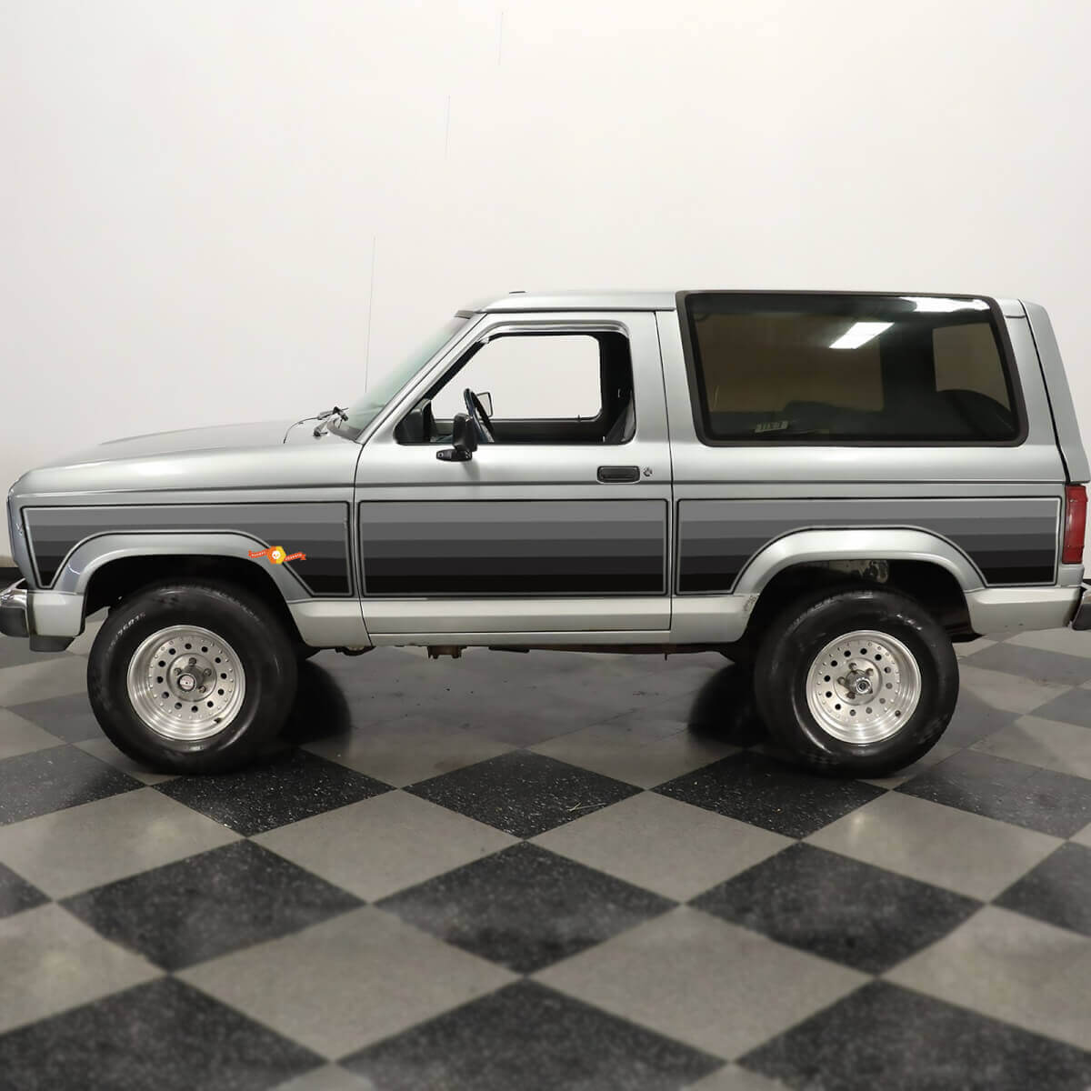 Paar Seiten Tür Retro Grey Shadows Vintage Stripes Vinyl -Aufkleber Aufkleber für Ford Bronco 1984

