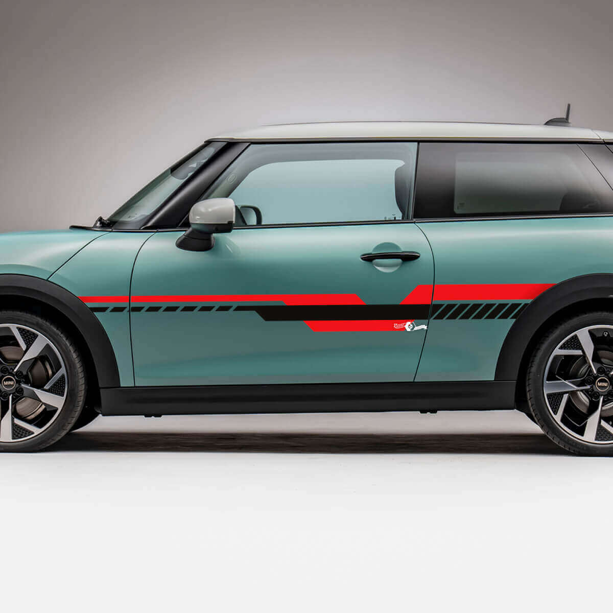 Geometrische Seiten-Rennstreifen Grafikaufkleber für Mini Cooper S