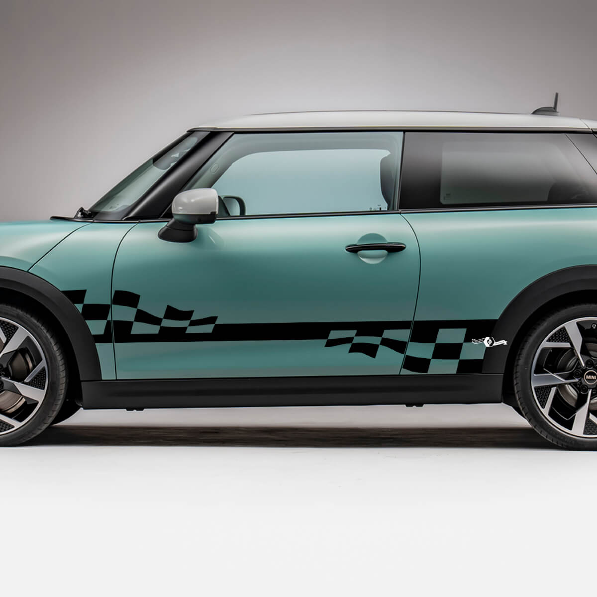 Side Racing Checked Stripes Grafik -Aufkleber für Mini Cooper S 3
