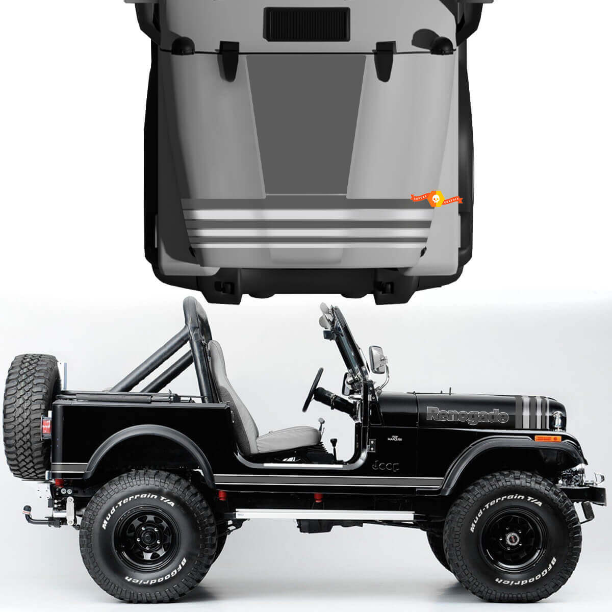 Kit of Hood Fender Jeep Renegade CJ7 Vinyl Aufkleber Abziehbilder Grafiklinien grau Stil Wählen Sie Farben Wählen Sie Farben
