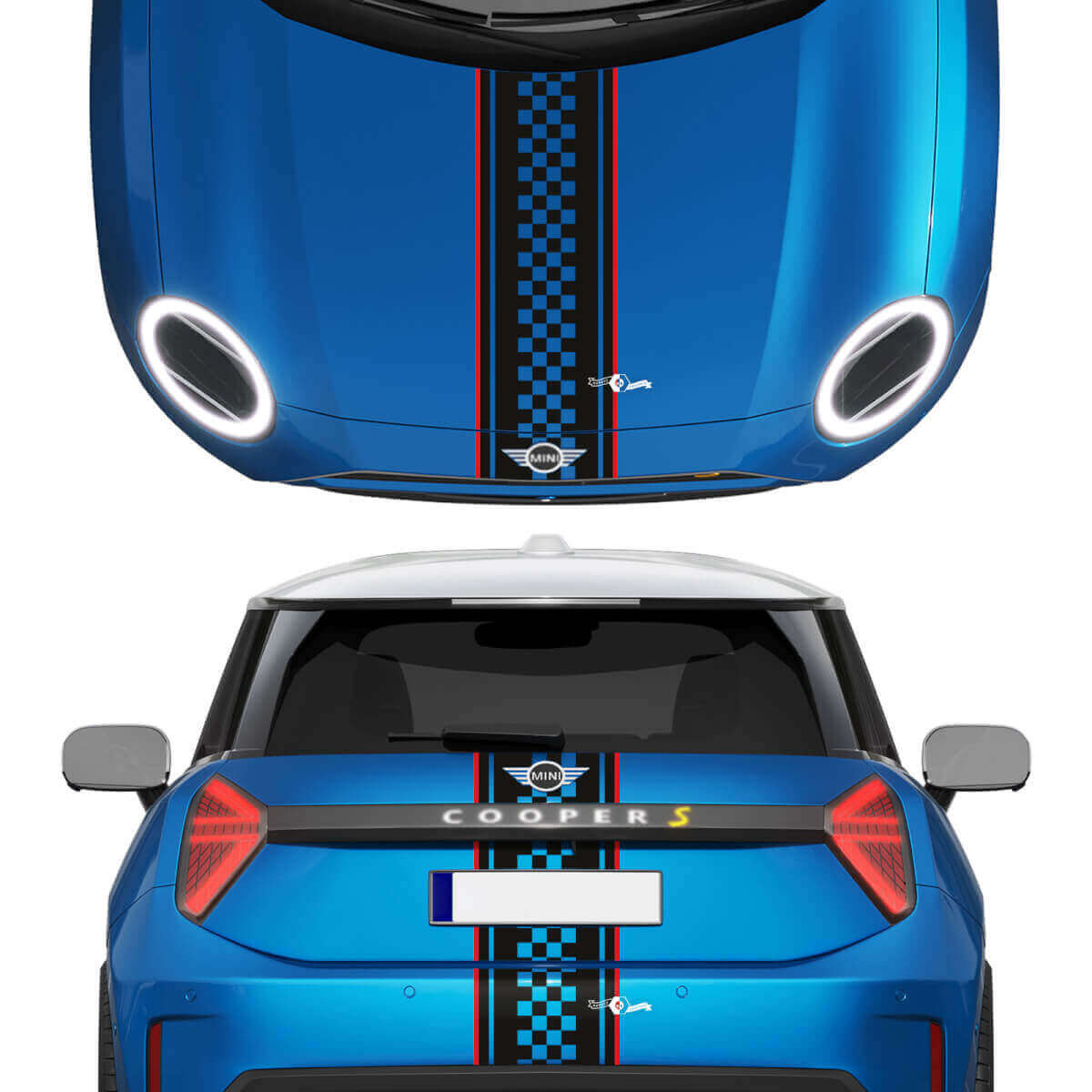 Haube und hintere karierte Streifen Mini Cooper Vinyl Graphics Decal Aufkleber für Mini Cooper S
