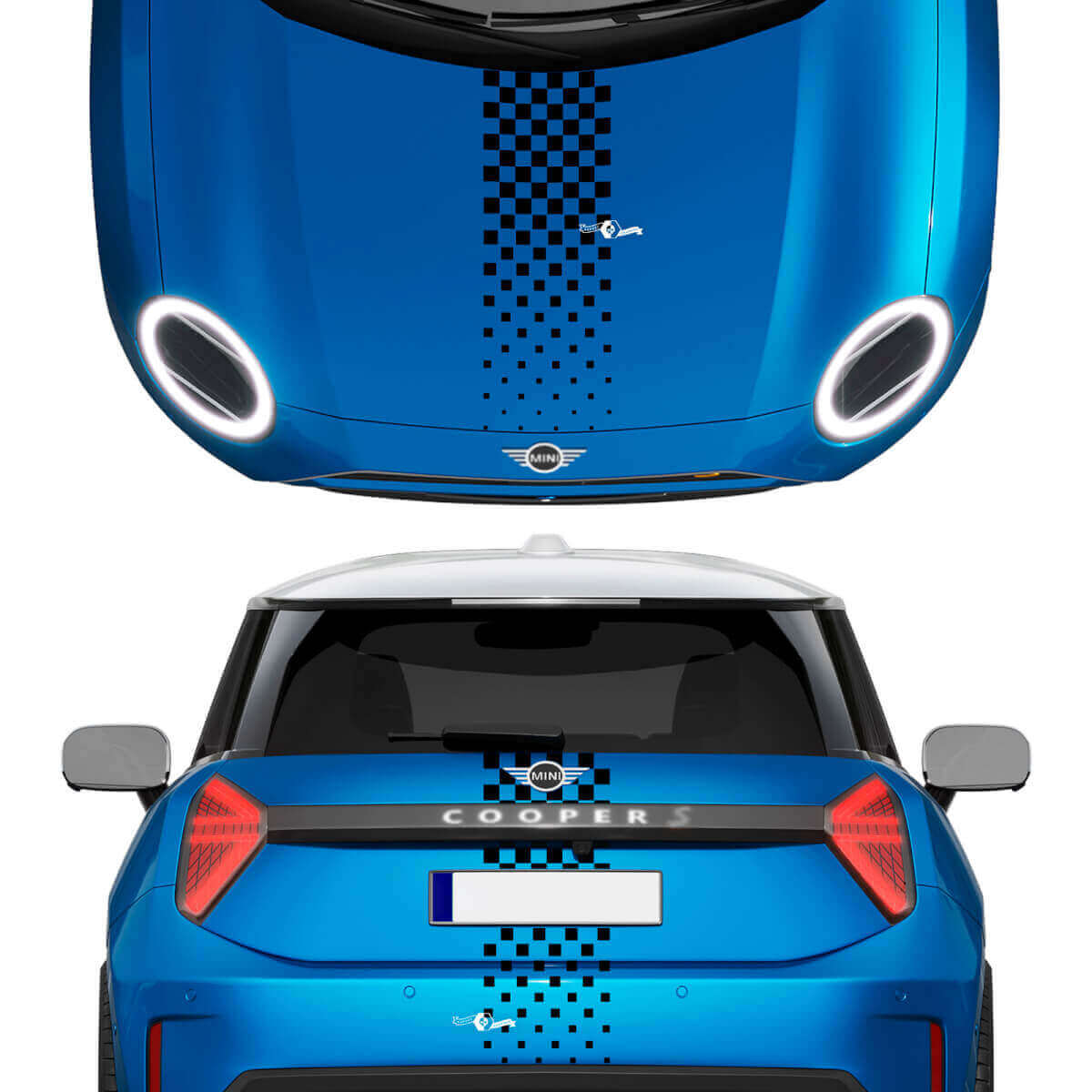Haube und hintere karierte Streifen Mini Cooper Vinyl Graphics Decal Aufkleber für Mini Cooper
