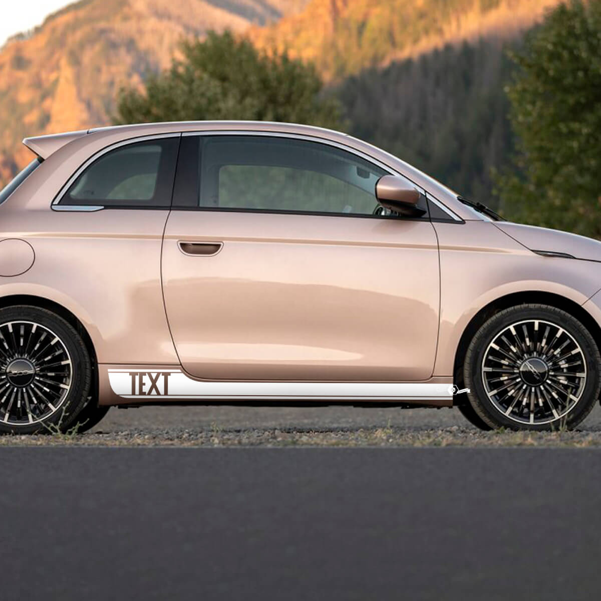 Benutzerdefinierter Text Kotflügelstreifen Aufkleber Seitenstreifen Grafiken für Fiat 500