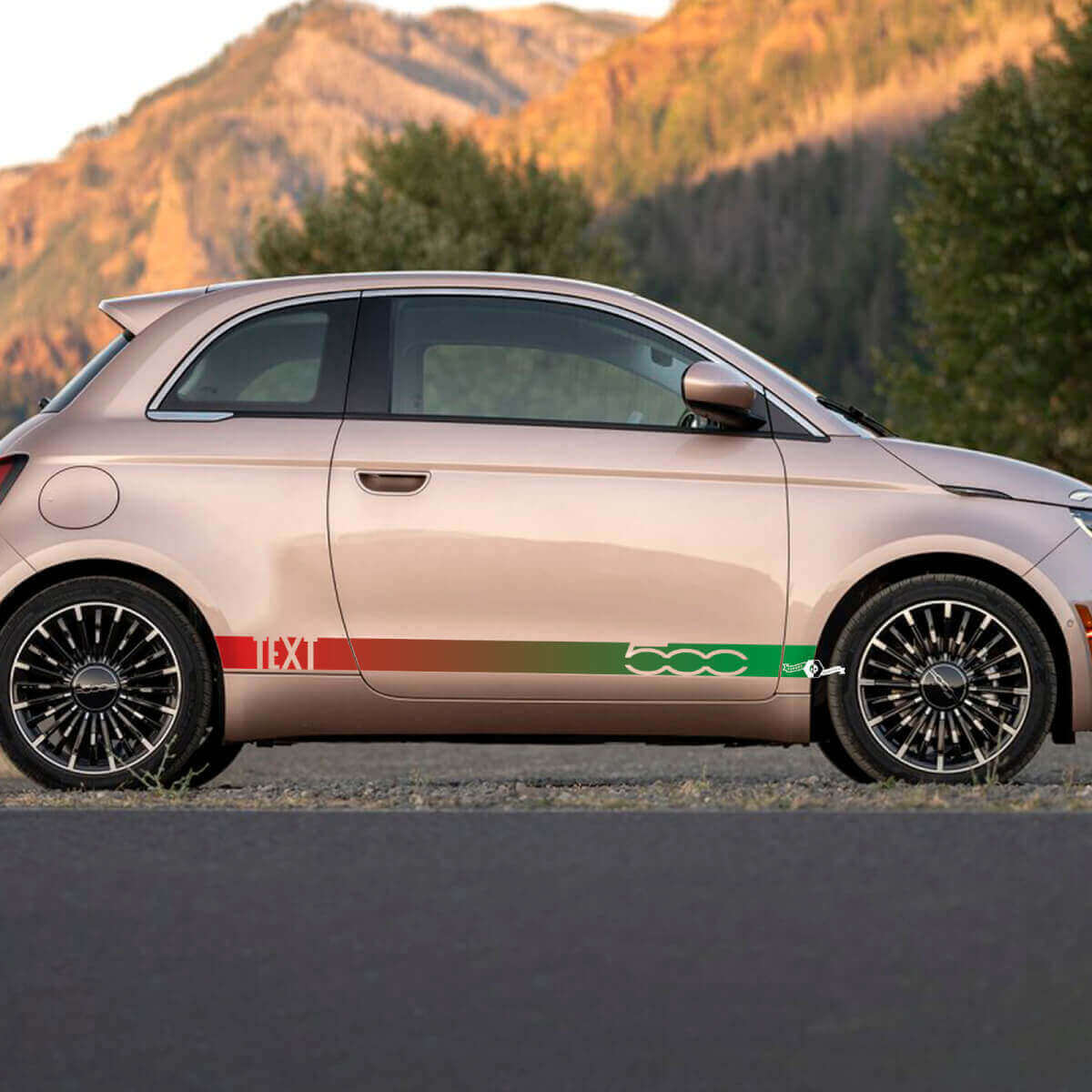 Individuelle Text-Schweller 500 Farbverlauf Seitenstreifen Aufkleber Grafik 2 Für Fiat 500