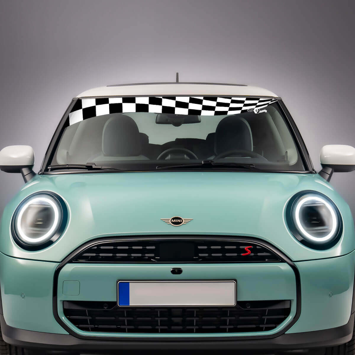 Windschutzscheibe karierte Flagge Streifen Vinyl Graphics Aufkleber für Mini Cooper S
