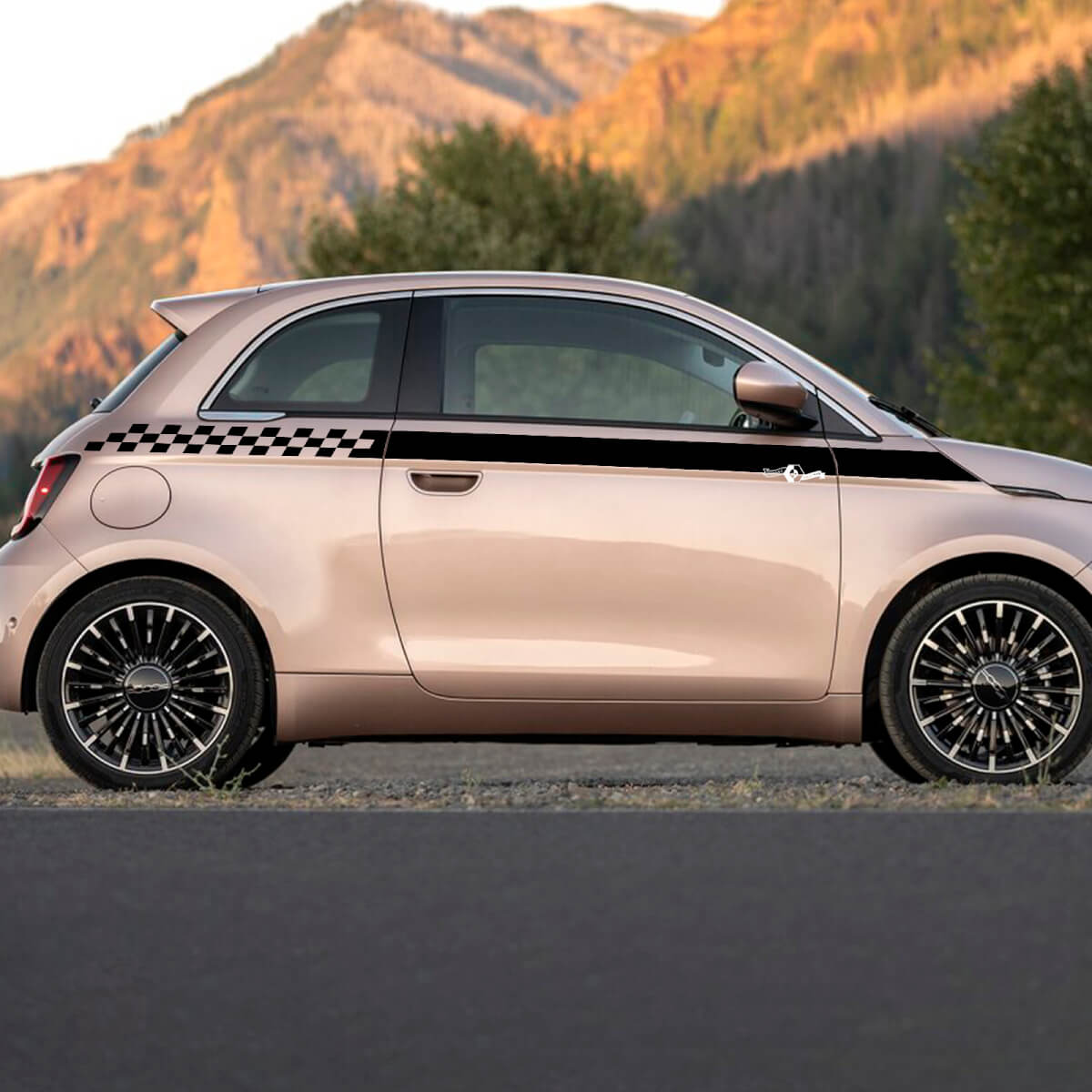 Rocker Panel Checked Stripe Decal Side Graphics Stripes für Fiat 500
