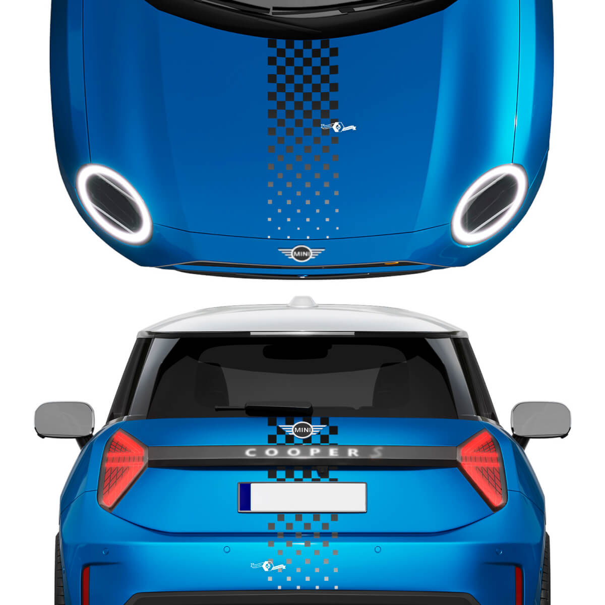 Hood und Heck karierte Verlaufsstreifen Mini Cooper Vinylgrafik Aufkleber für Mini Cooper S
