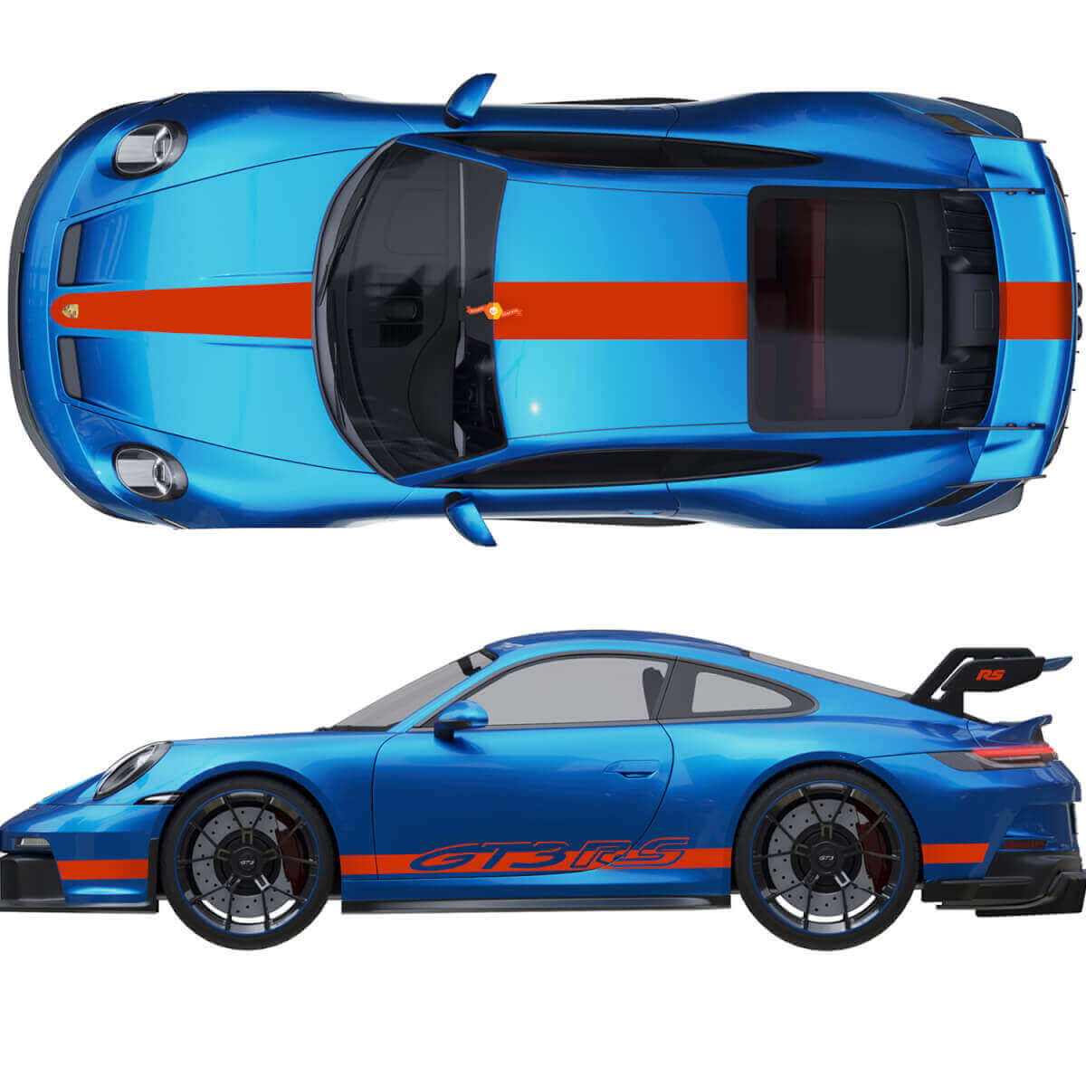 Kit aus Hauben-, Dach-, Heckspoilerstreifen für Porsche 991 gt3 RS
