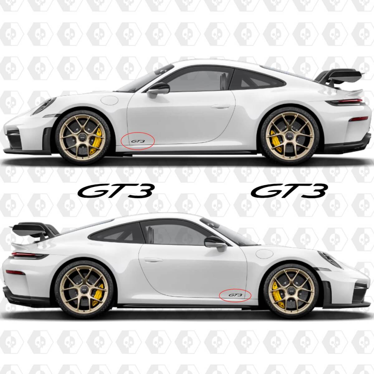 GT3 Aufkleber Emblem für Heck und Seiten des Porsche 911 GT3
