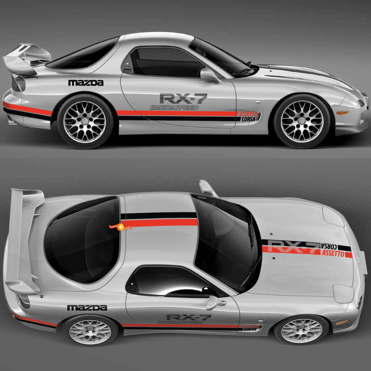 Vollständiges Kit Seitliche Motorhaubenstreifen Aufkleber - Individueller Vinylaufkleber für Mazda RX-7 Sport
