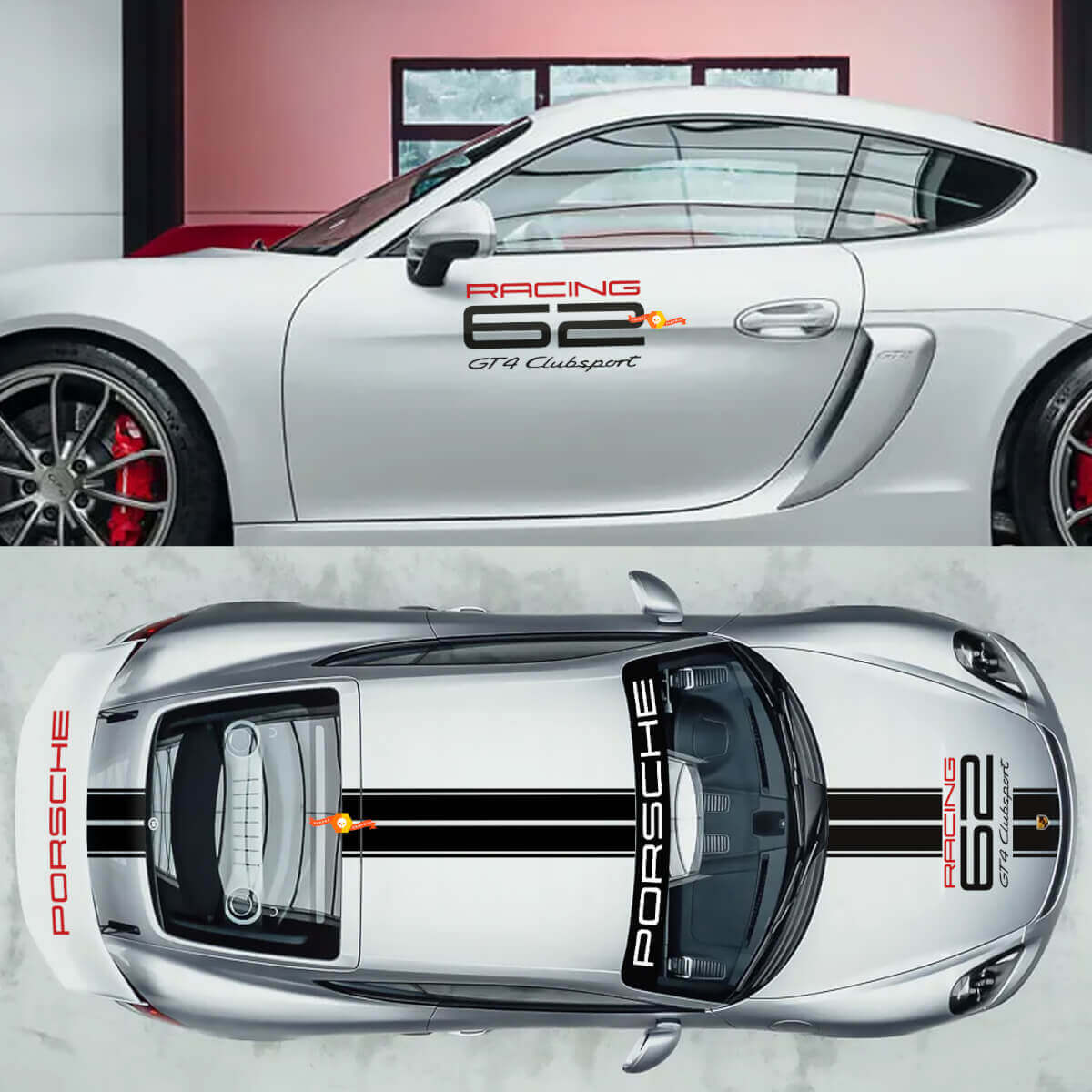 GT4 Clubsport Racing Seitenschürze Dach Windschutzscheibe Banner Aufkleber Grafiken für Porsche 718 Cayman
