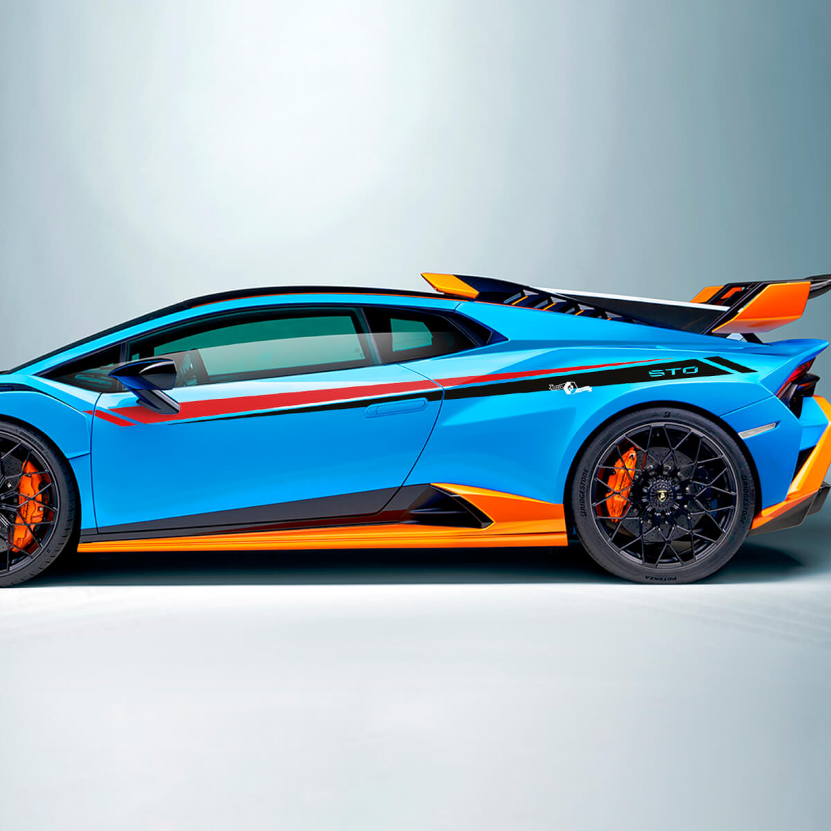 Zweifarbige Streifen Seitliche Vinyl-Aufklebergrafiken für Lamborghini STO
