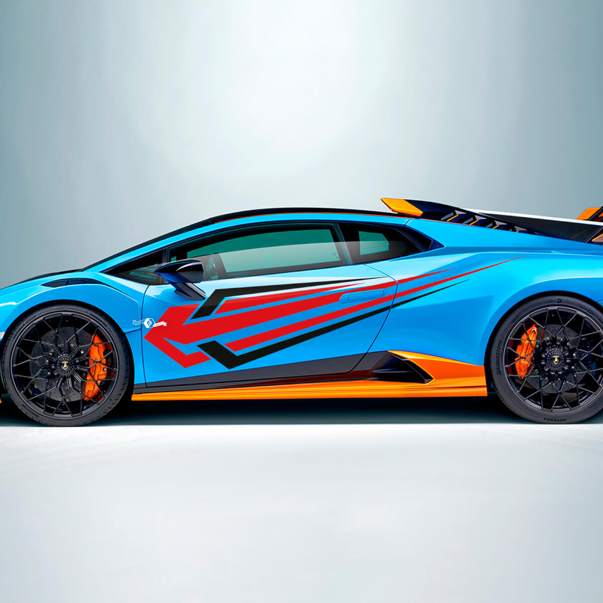 Zweifarbige Tribal-Streifen-Seiten-Vinyl-Aufklebergrafiken für Lamborghini STO 2
