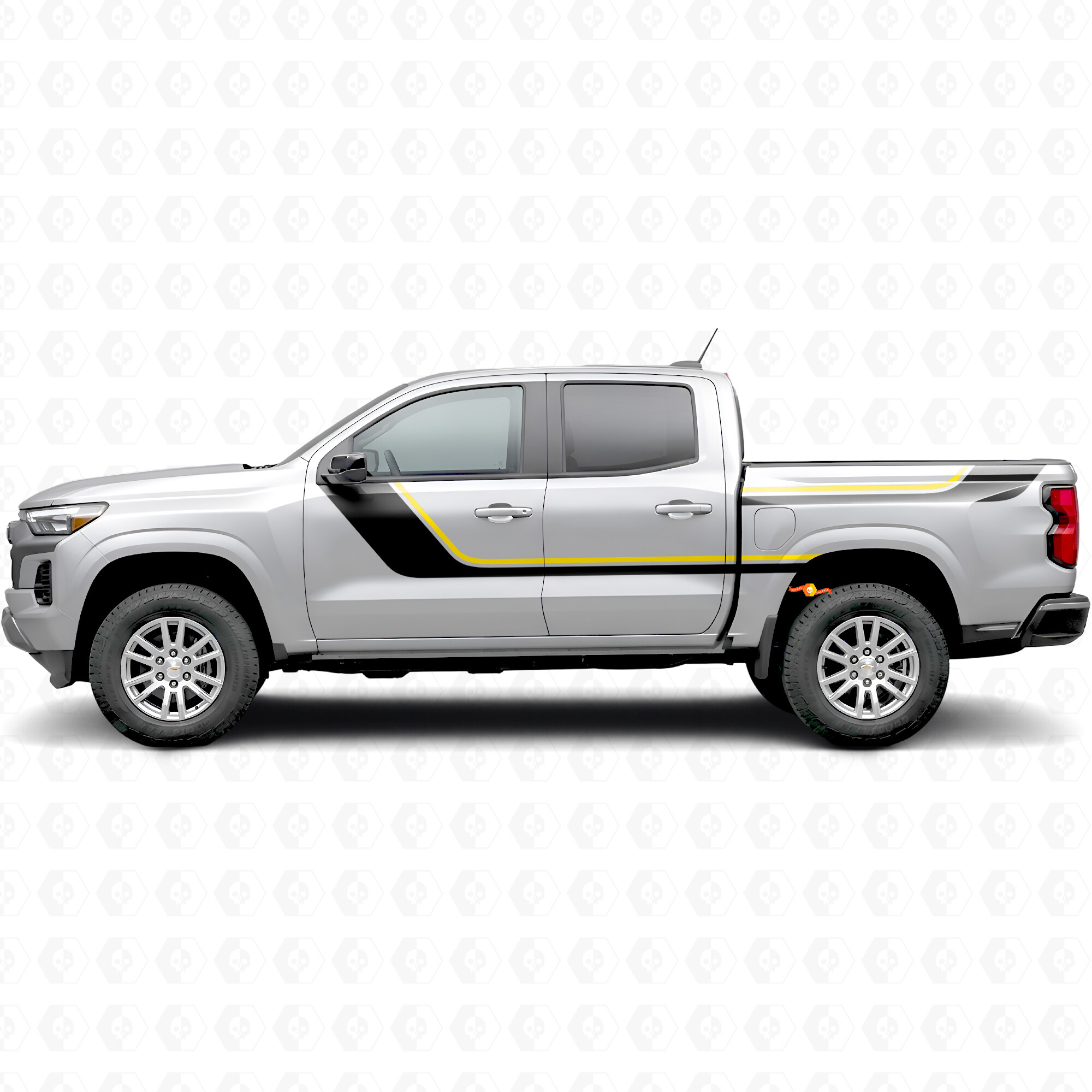 Schräg verlaufende obere Akzenttür- und Seitenbetttape-Streifen für Chevrolet Colorado 3. Generation 2023-2026