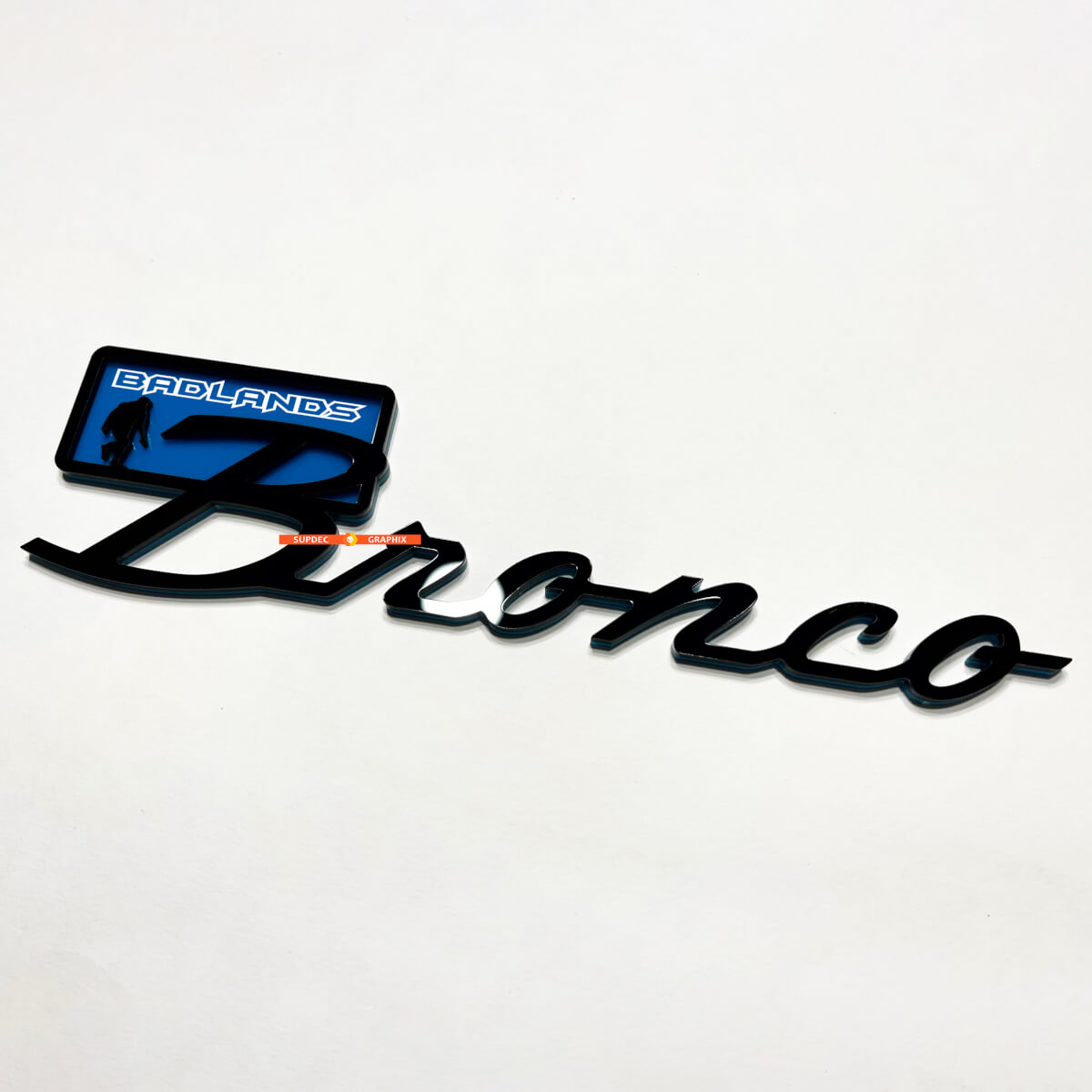 Bronco Badlands Yeti Sasquatch Bigfoot Kotflügelabzeichen Heckklappenemblem 3D-Abzeichen Schwarz vs Blau
