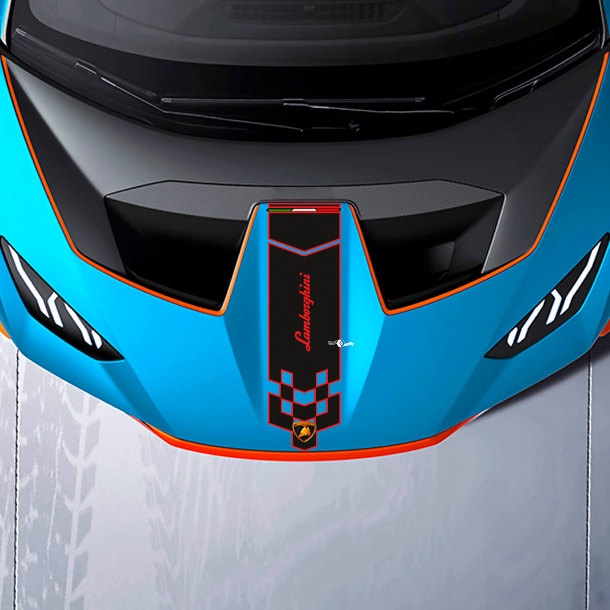 Motorhaube Schachbrett Renn-Vinyl-Aufkleber Grafiken für Lamborghini STO

