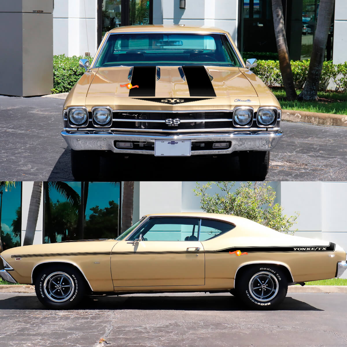 YONKE-TX Seiten- und Motorhaubenstreifen Aufkleber-Set für 1969 Chevrolet Chevelle
