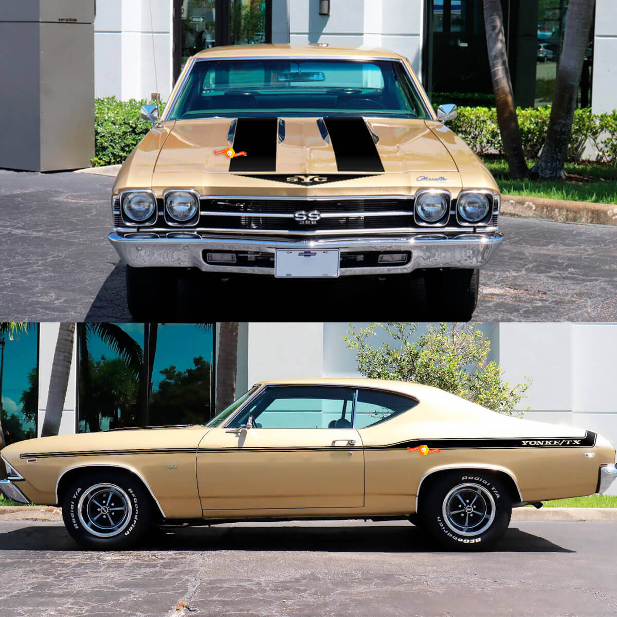 YONKE-TX Seiten- & Motorhaubenstreifen Vinyl-Aufkleber-Kit für Chevrolet Chevelle 1969