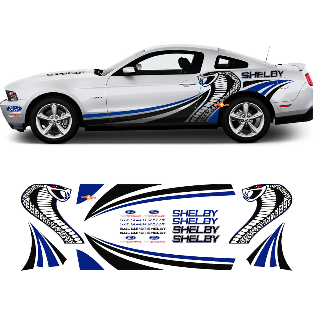 SHELBY Seiten-Grafik-Aufkleber Racing Kit für Ford Mustang
