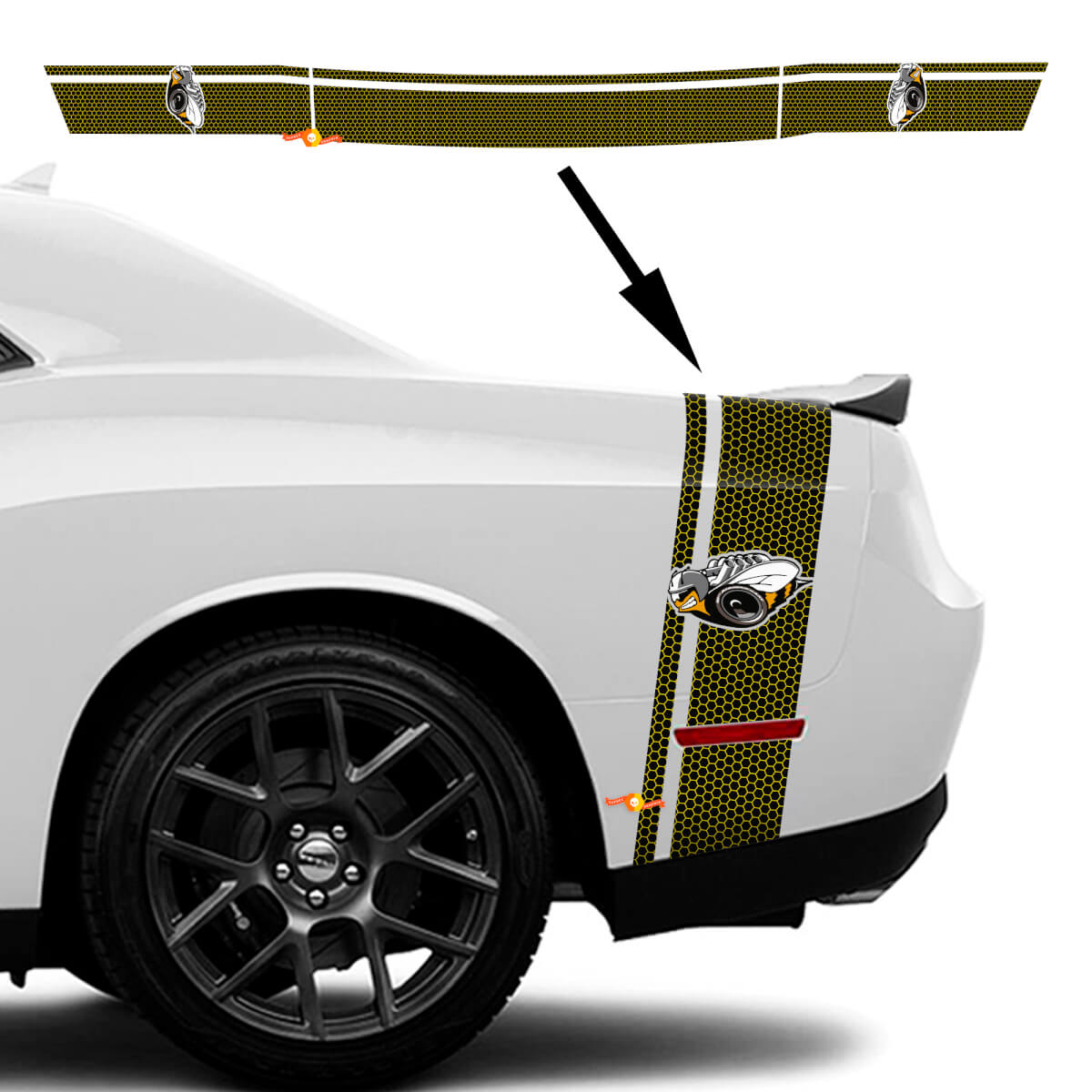 RUMBLE BEE Wabenheckbett Heck Bumblebee Streifen Aufkleber für Dodge Challenger
