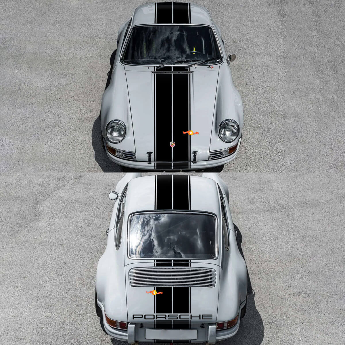 Mittelstreifen-Rennstreifen Vinyl-Aufkleber-Set für Porsche 911 ST 1970