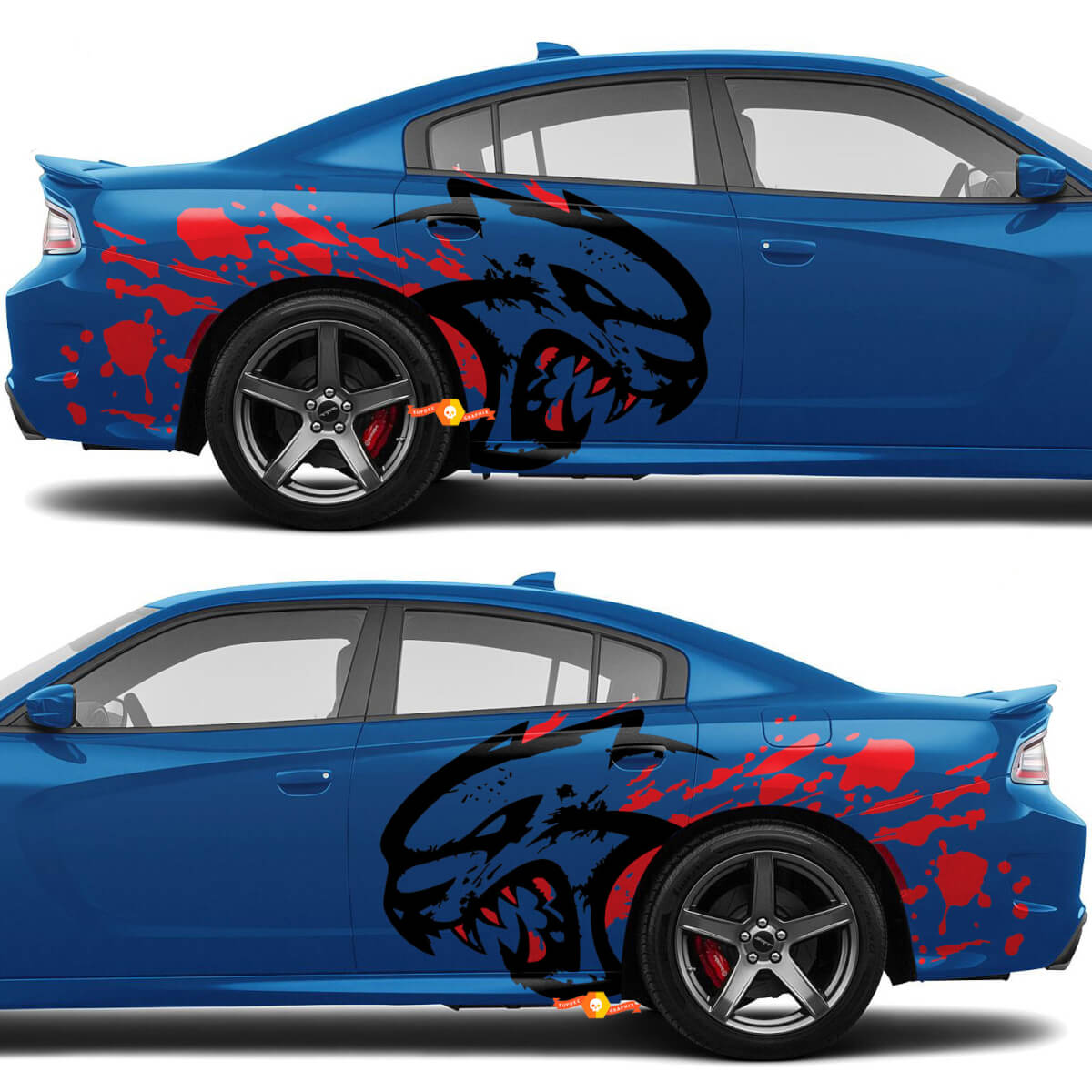 SRT Hellcat mit Blutseite Heckkotflügel-Aufklebern Grafiken für Dodge Charger oder Challenger
