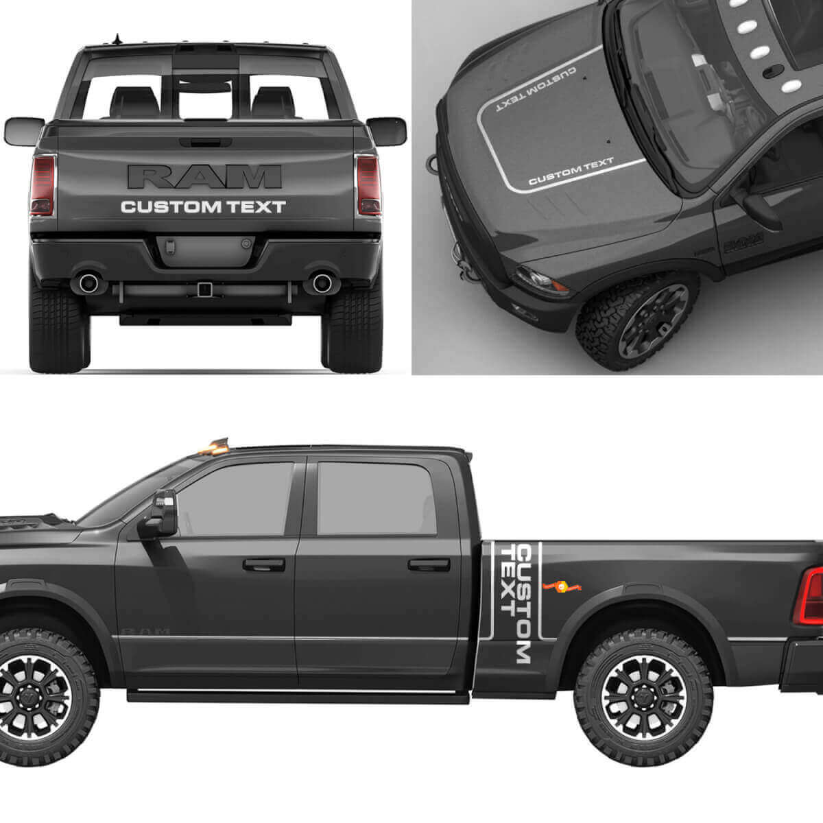 Individuelles Schriftzug-Komplettset Vinylaufkleber für Dodge Ram Power Wagon