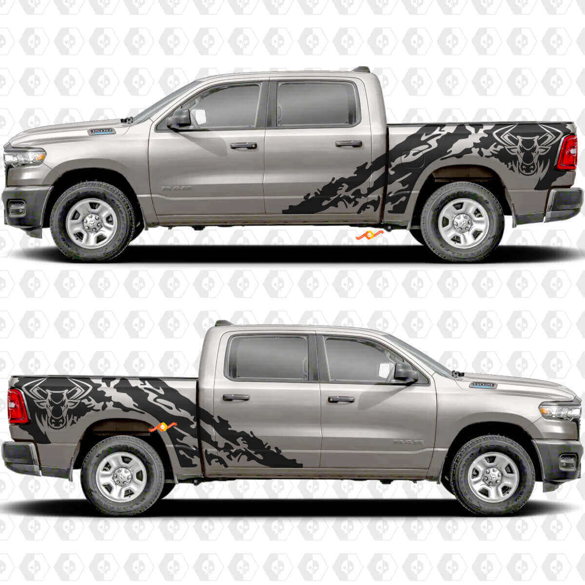  Bull Head Splash Seitentüraufkleber Abziehbilder Grafiken für Dodge RAM 1500 2500 3500