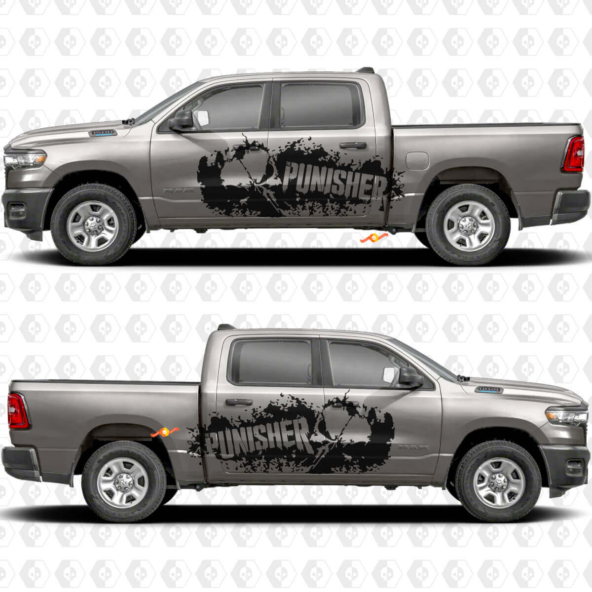 Punisher Skull Schlammspritzer Seiten-Vinylaufkleber für Dodge Ram 1500