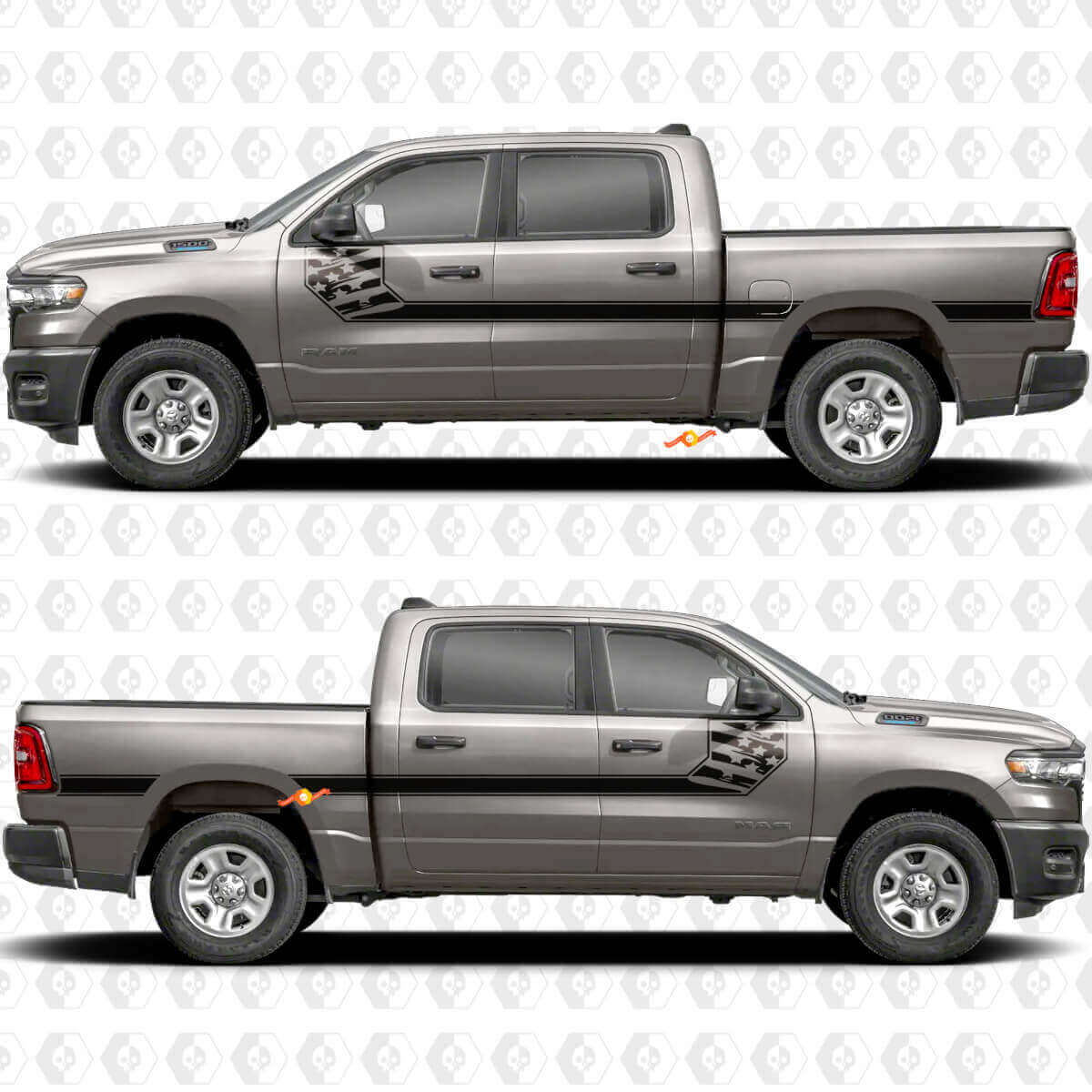 USA-Flagge Seitenstreifen Vinyl-Aufkleber-Set für Dodge RAM 1500
