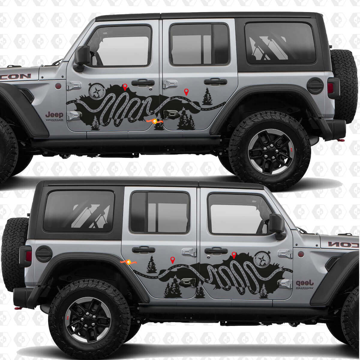 Trail Map Kompass Natur Seiten Vinyl Aufkleber Sticker für Jeep Wrangler
