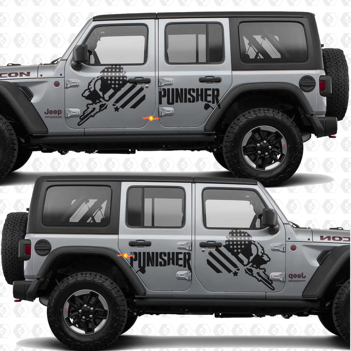 Punisher US-Flaggen-Seitentürstreifen Vinyl-Aufkleber passend für Jeep Wrangler