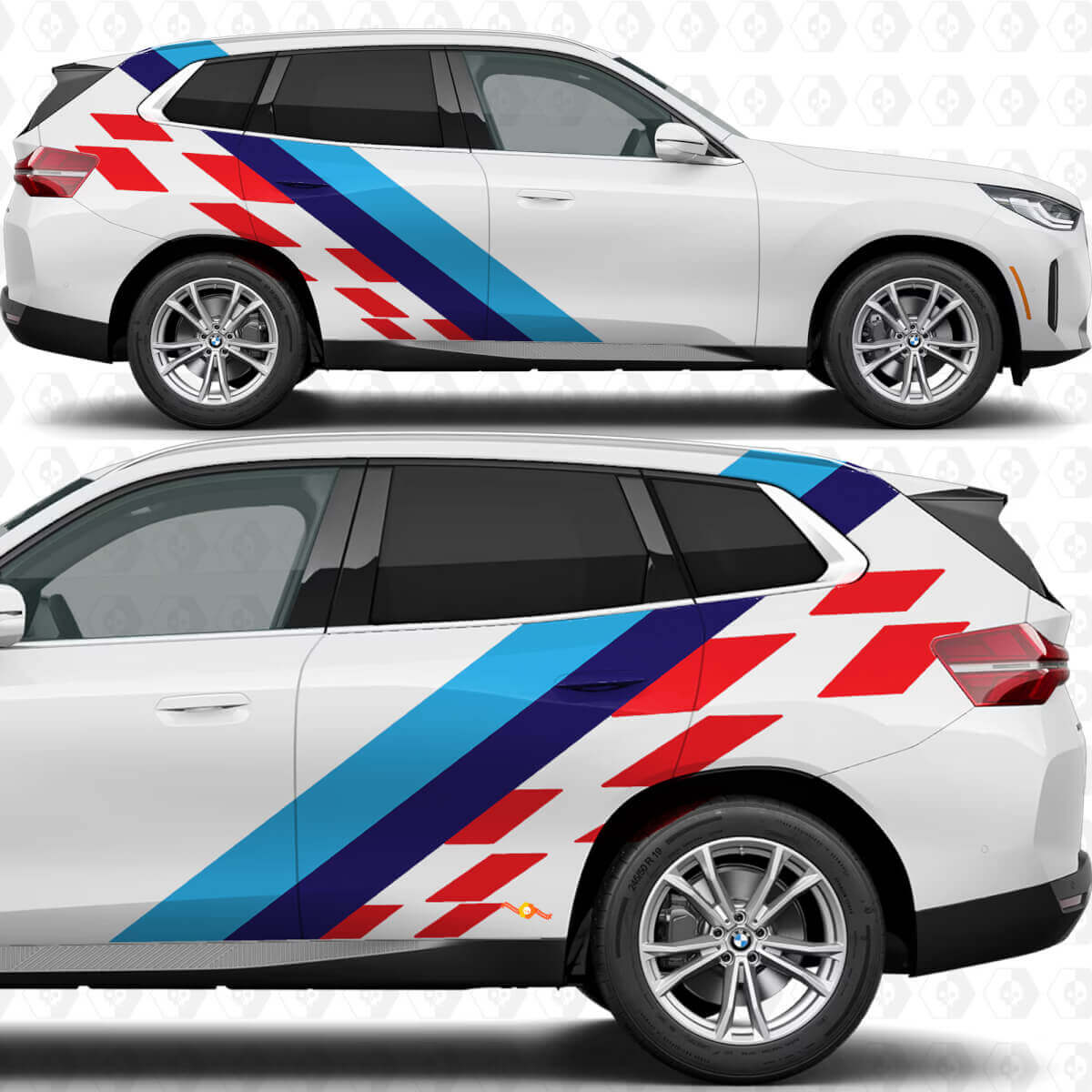 Seitliche M-Farben Streifen Schachbrettflagge Türen Hintere Vinyl-Aufkleber Aufkleber passend für BMW X3